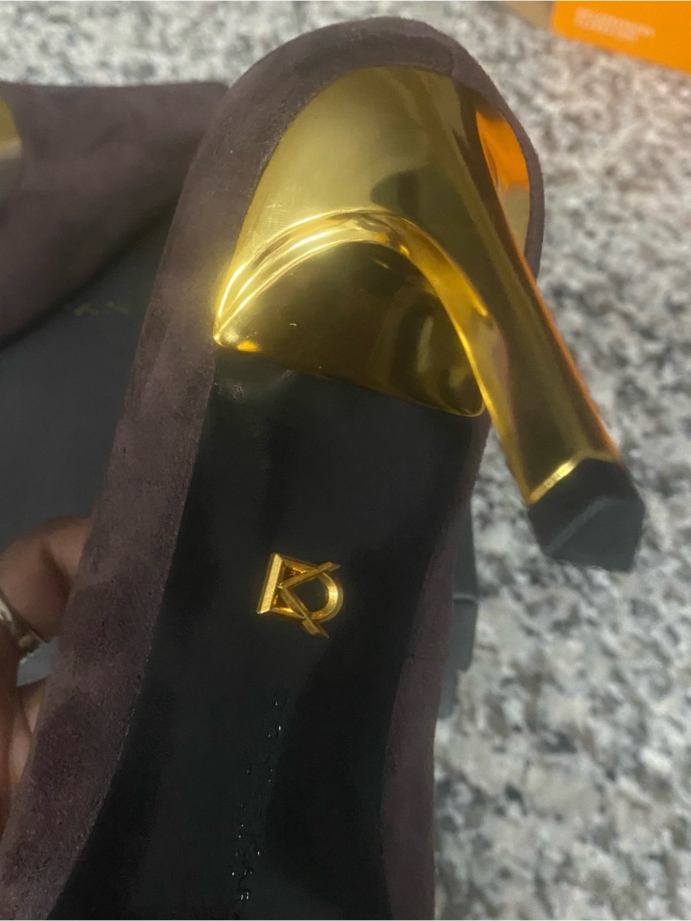 Donna Karan Dark Brown Suede Pointed Heel with Gold Accents - Picture 7 of 10